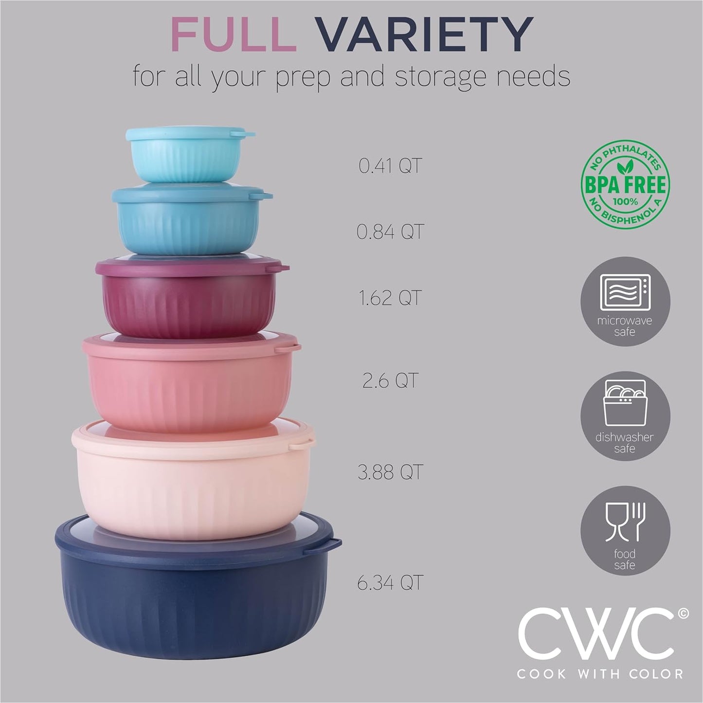 COOK WITH COLOR Prep Bowls with Lids- 8 Piece Nesting Plastic Small Mixing Bowl Set with Lids (Teal Ombre)