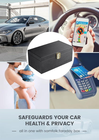 Samfolk Faraday Box with Faraday Pouchs, Faraday Box for Car Keys,RFID Key Fob Protector Anti-Theft Key Fob Box, Anti-Theft Cages for Car Keys, Phone and Credit Card