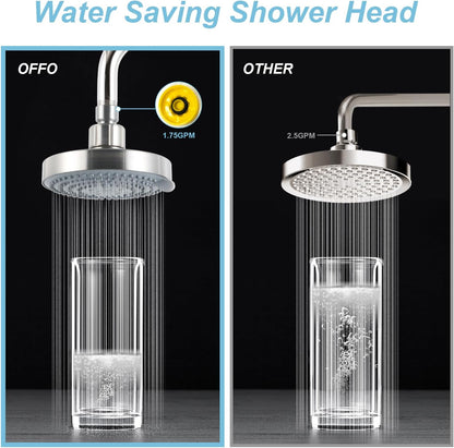 OFFO Shower Head, High Pressure Shower Head with 6 Mode, Fixed Showerheads for Strong Water Flow & Relaxing Shower Experience, Chrome