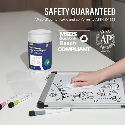 Loukin Whiteboard Cleaning Wipes, Dry Erase Board Cleaning Wipes, Non-Toxic Whiteboard Wipes, 100 Wipes per Canister, 3 Packs