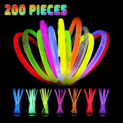 200 PCS Glow Sticks Bulk 8" Glowsticks, Glow Stick Bracelets Necklaces, Glow Party Supplies, Neon Glow Sticks, Glow in the Dark, Glowsticks Party Favors Light-up, Christmas, Easter
