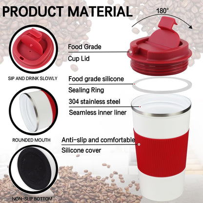 18oz Mug with Ceramic Coating Inside, Insulated Coffee Mug with Lid, Leak Proof Coffee Travel Mug, Travel Coffee Mug Fits in Car Cup Holder