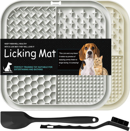 2 Pack Licking Mat for Dogs & Cats with Suction Cups, Dog Slow Feeder Lick Pat for Anxiety Relief, Dog Toys Feeding Mat for Butter Yogurt Peanut, Pets Bathing Grooming Training Mat