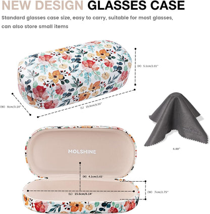 molshine Hard Shell Leather Sunglasses Case,Classic Large Glasses Case for Women Men,Sunglass Eyeglasses