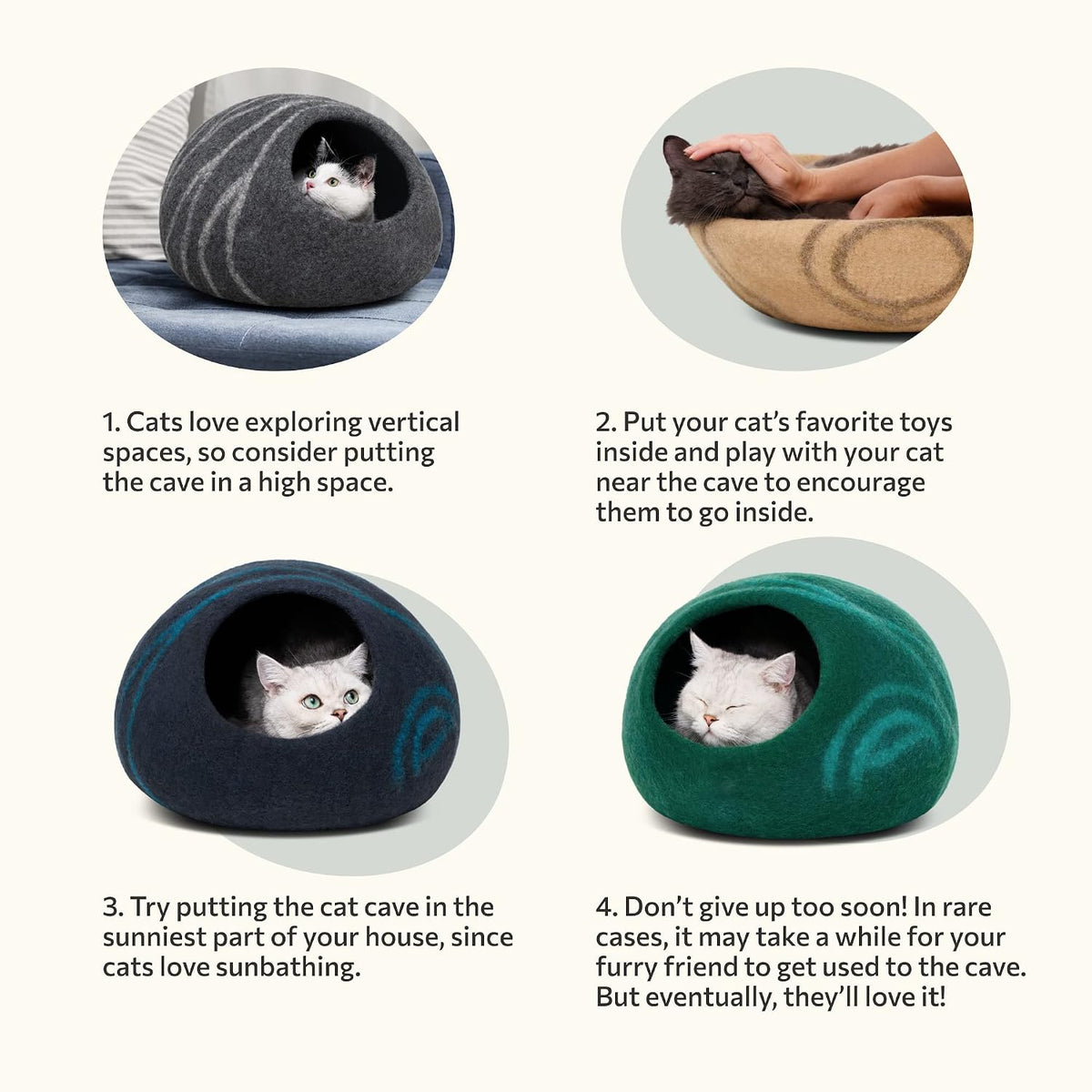 MEOWFIA Cat Cave - New Zealand Wool Bed for Indoor Cats (Light Grey)