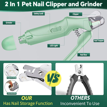 CATPICK 2-in-1 Cat Nail Clippers & Dog Nail Clippers Trimmers for Large Medium Small Dogs Cats Claw Trimmer Quick Sensor and Safety Guard USB Rechargeable with 2 LED Lights Dogs Nail Trimmer