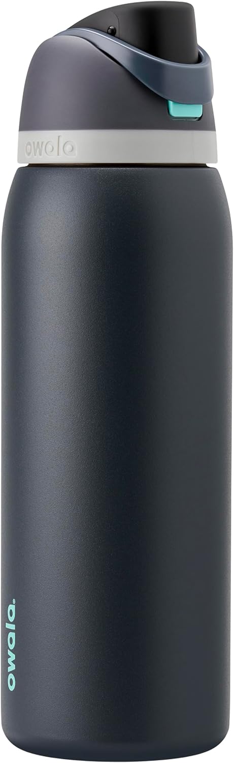 Owala FreeSip Insulated Stainless Steel Water Bottle with Straw for Sports and Travel, BPA-Free, 24-oz, Very, Very Dark