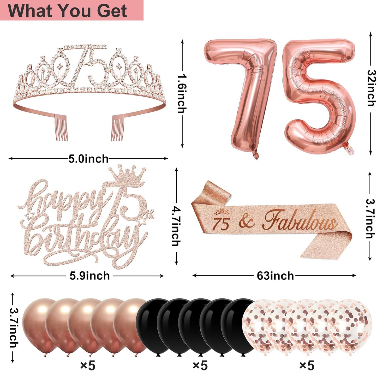 40th Birthday Decorations for Women,32pcs 40th Birthday Party Decorations,Including Backdrop, Crown,Sash,banner, Hanging Swirl,Cake Topper,balloons,Paper Fans,Anniversary Card and paper fans