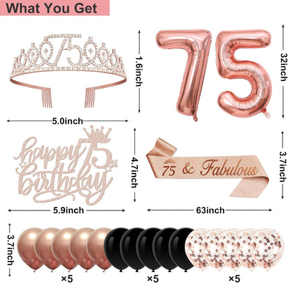 40th Birthday Decorations for Women,32pcs 40th Birthday Party Decorations,Including Backdrop, Crown,Sash,banner, Hanging Swirl,Cake Topper,balloons,Paper Fans,Anniversary Card and paper fans