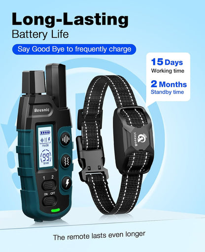 Bousnic Dog Shock Collar - 3300Ft Dog Training Collar with Remote for 5-120lbs Small Medium Large Dogs Rechargeable Waterproof e Collar with Beep (1-8), Vibration(1-16), Safe Shock(1-99) Modes (Blue)