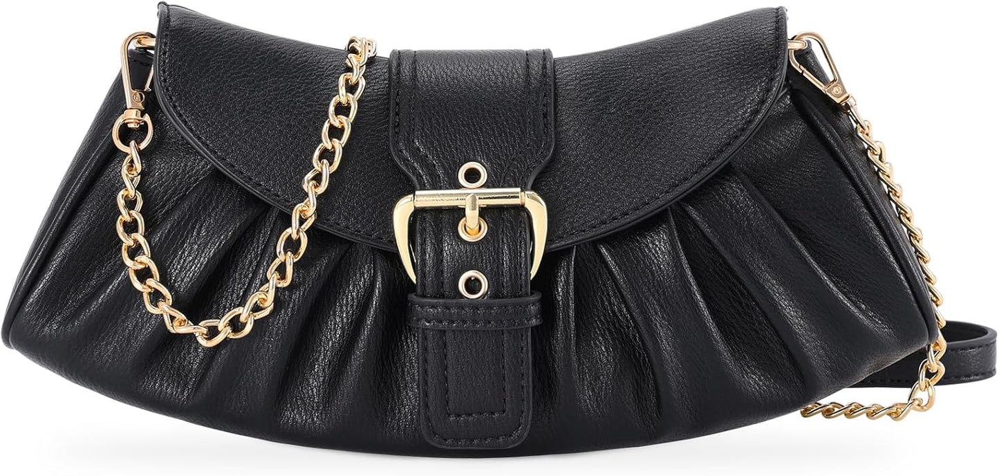 VX VONXURY Clutch Purse for Women Elegant Pleated Evening Bag with Chain Strap for Wedding Party Dating - PuriLite
