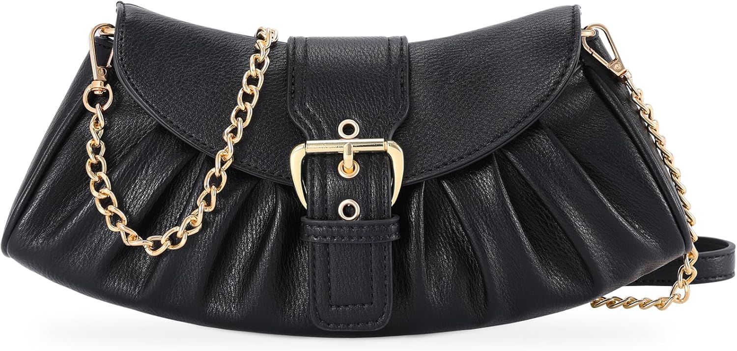 VX VONXURY Clutch Purse for Women Elegant Pleated Evening Bag with Chain Strap for Wedding Party Dating - PuriLite