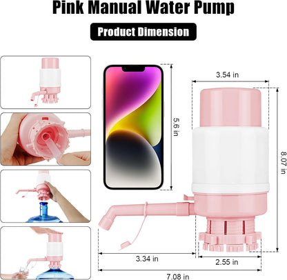 Pink Manual Water Pump for 5 Gallon/18L Water Jugs - Portable Hand Pump for Bottles & Buckets - No Electricity, BPA-Free, Leak-Proof for Camping, Home, Emergency