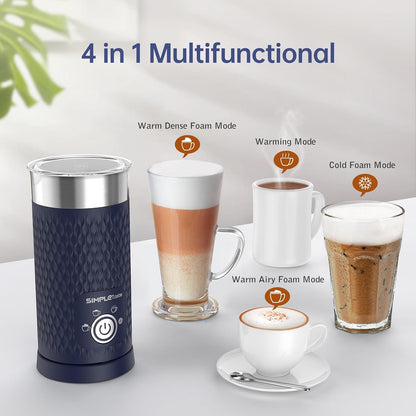 SIMPLETASTE Milk Frother, 4-in-1 Electric Automatic Milk Steamer, Navy | Warm and Cold Foam Maker and Milk Warmer for Latte, Macchiato, Cappuccino, Hot Chocolate