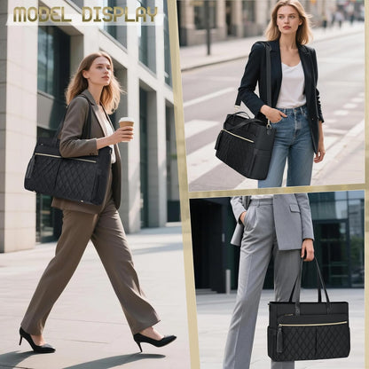 RAINSMORE Laptop Bag For Women 15.6 Inch Work Teacher Tote Bag Waterproof Nurse Bag Large Handbag Shoulder Travel Computer Messenger Bag Briefcase,Black - PuriLite
