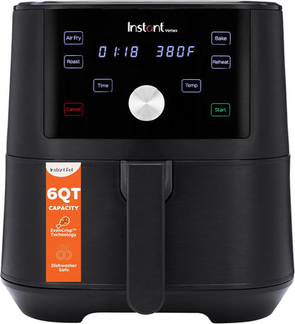 Instant Pot Vortex 6QT Large Air Fryer Oven Combo, Customizable Smart Cooking Programs, Digital Touchscreen, Nonstick and Dishwasher-Safe Basket, Includes Free App with over 1900 Recipes, Black