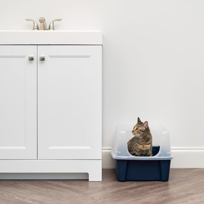 IRIS USA Top Entry Cat Litter Box with Scoop - Large - Stylish Enclosed Round Oval Kitty Dog Proof Box, Litiere Pour Chat Bac - White/Beige