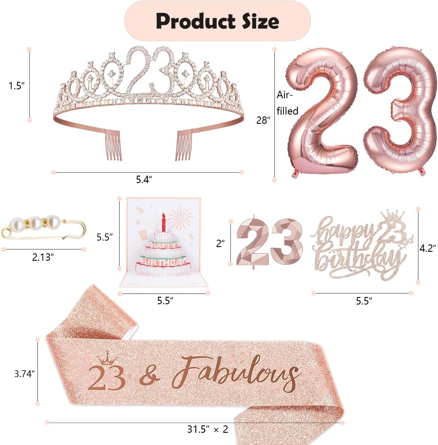8pcs 40th Birthday Decorations gifts for Women, Including 40th Happy Birthday Cake Topper, Queen Sash with Pearl Pin, Sweet Rhinestone Tiara Crown for Women, Number Candles and Balloons (Rose Gold)