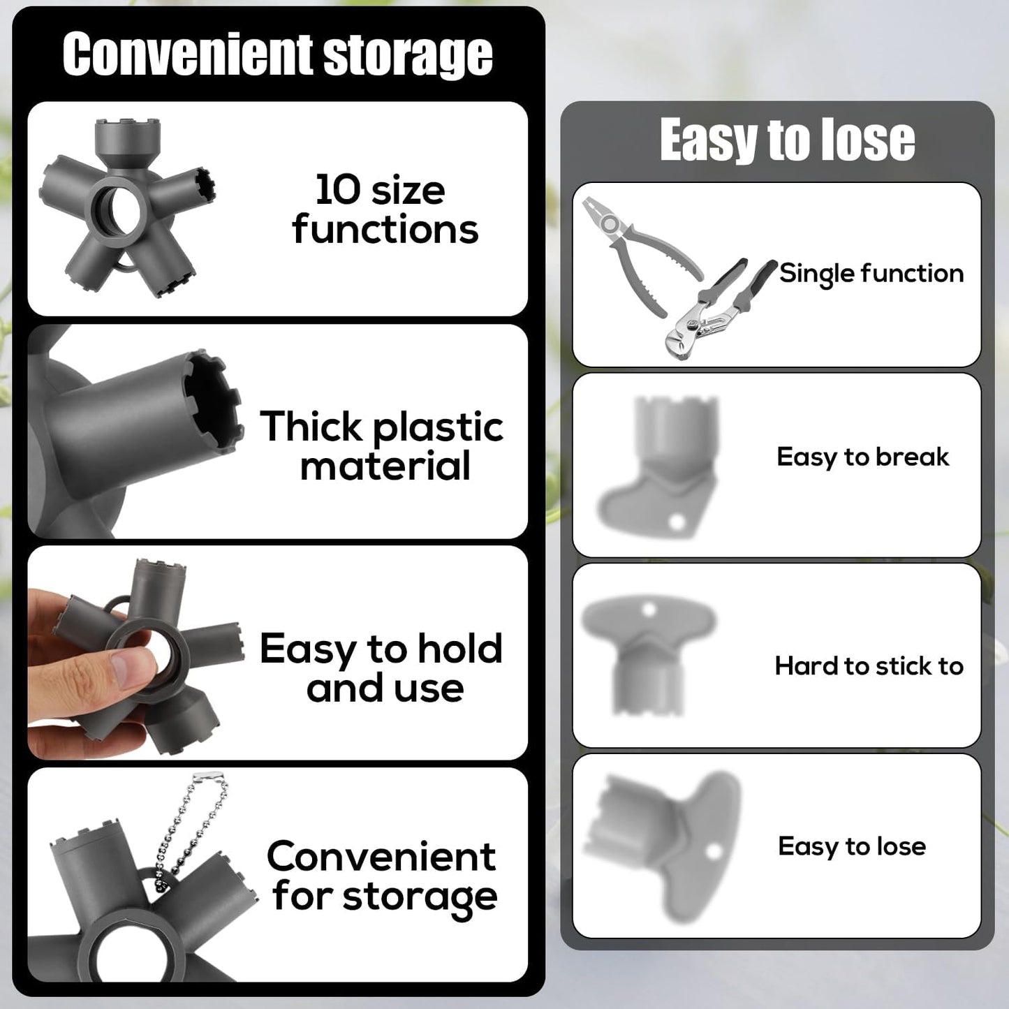 10-in-1 Faucet Aerator Removal Tool, Plastic Sink Kitchen Bathroom Tap Aerator Key Removal Wrench Tool for Home Faucets and Plumbing Repair