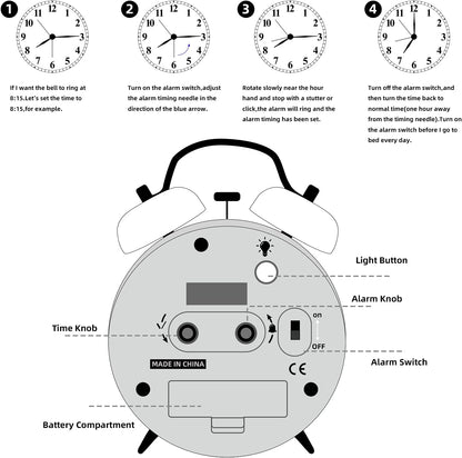 FLOITTUY Loud Alarm for Deep Sleepers 4'' Retro Twin Bell Alarm Clock with Backlight for Bedroom and Home Decoration(Retro White)