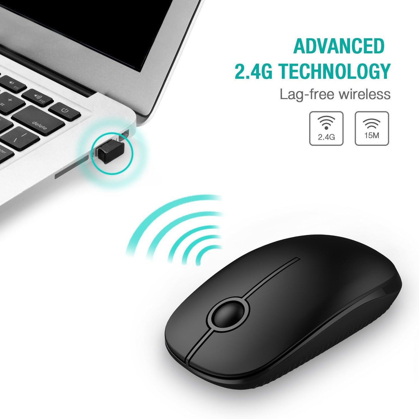 Wireless Mouse, Vssoplor 2.4G Slim Portable Computer Mice with Nano Receiver for Notebook, PC, Laptop, Computer (White and Silver)