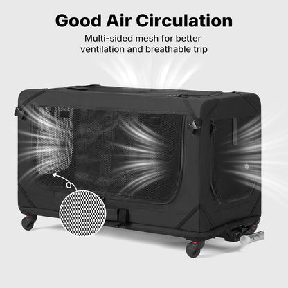 Veehoo Large Pet Carrier with Wheels for 2 Cats, Extra Long 76cm Foldable | Soft-Sided Rolling Cat Carrier for 2 Small Dogs, Removable Divider, Telescopic Handle, 76× 38× 51 cm, Black