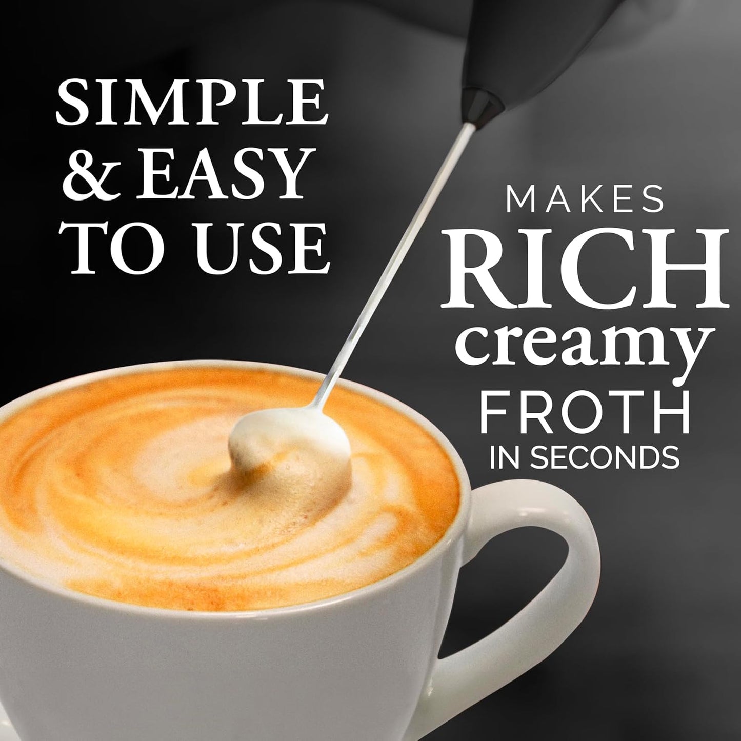 Zulay Kitchen Powerful Double Whisk Milk Frother Handheld - Foam Maker with Stand - Whisk Drink Mixer for Coffee, Mini Foamer for Latte, Matcha, Frappe, Hot Chocolate & Cappuccino (Black)