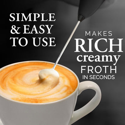 Zulay Kitchen Powerful Double Whisk Milk Frother Handheld - Foam Maker with Stand - Whisk Drink Mixer for Coffee, Mini Foamer for Latte, Matcha, Frappe, Hot Chocolate & Cappuccino (Black)