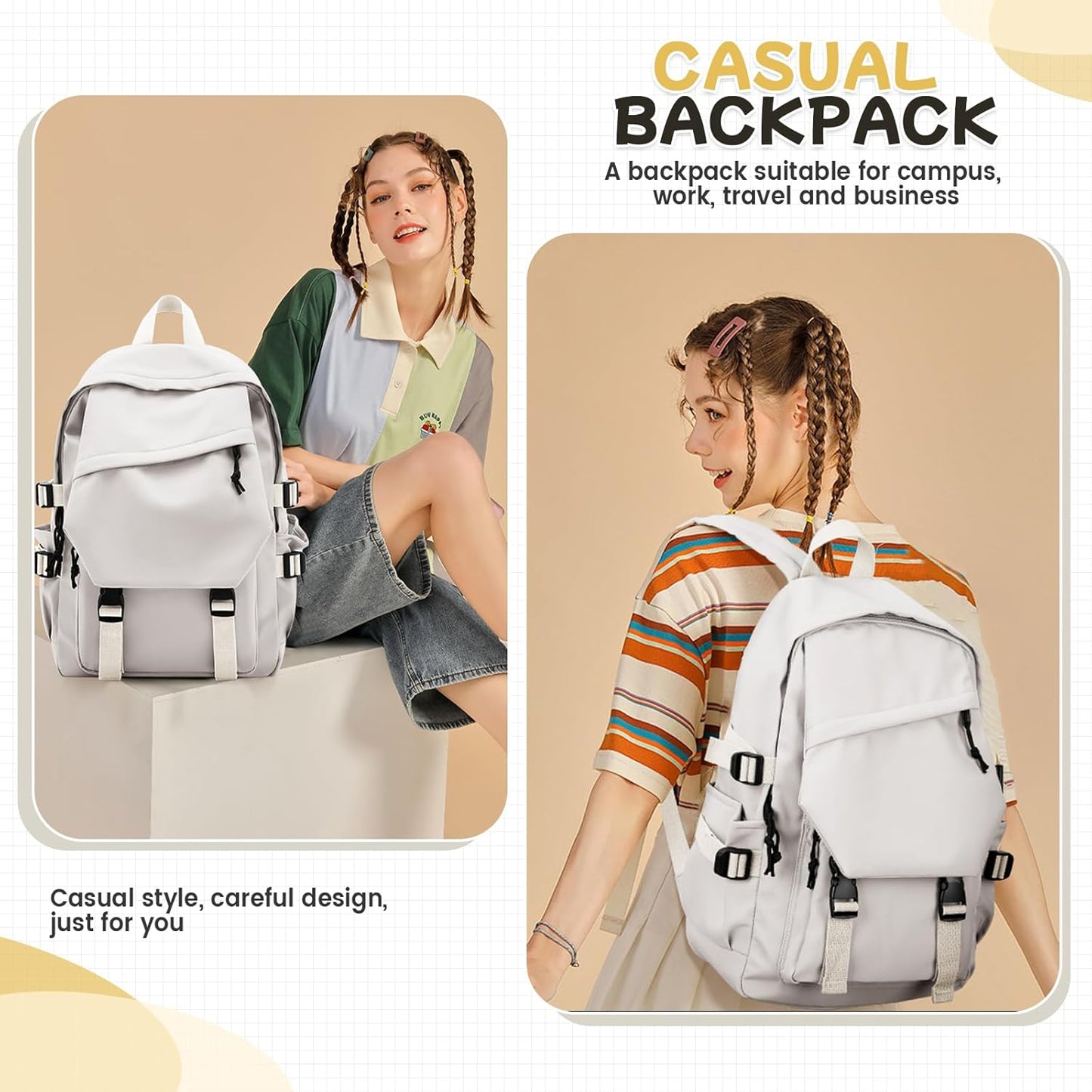 School Backpack for Women Men College High School Bags for Boys Girls Casual Daypack Laptop Backpack Waterproof Black Bookbag Travel Rucksack