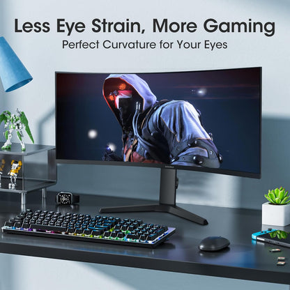 KOORUI 27 inch Gaming Monitor, QHD (2560 x 1440) R1500 180Hz Curved Monitors, AdaptiveSync with 1ms, VESA Compatible, HDR10, 1 x Display Port 1.4 & 2 x HDMI 2.0, Eye Care 27E6QCA