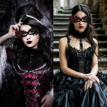 Halloween flower Mask Lace Rhinestone Half-face Mask for Women and Girls Masquerade Cosplay Costume Accessory