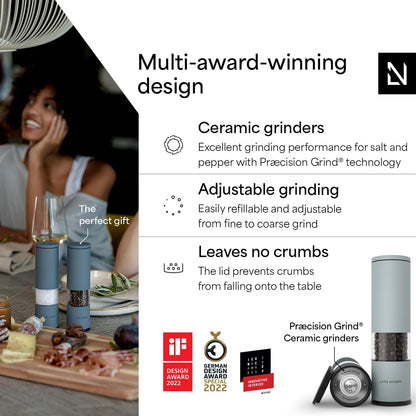 LARS NYSØM Salt and Pepper Mills Set Stainless Steel with Adjustable Ceramic Grinder 2 Pieces I Design Spice Mills Set Manual (Mustard Yellow)