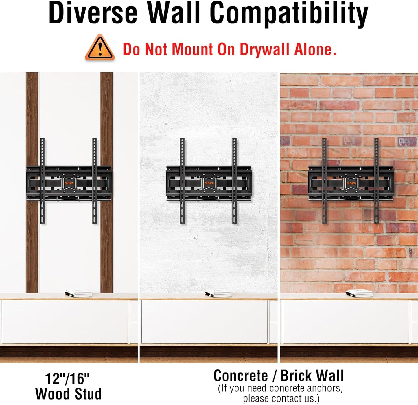 ELIVED UL Listed TV Wall Mount for Most 26-65 Inch tvs, Full Motion TV Mount with Swivel and Tilt, Wall Mount Bracket Max VESA 400x400mm, Holds up to 99 lbs.