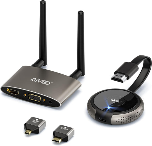 AIMIBO Wireless HDMI Transmitter & Receiver 4K@30Hz, VGA & HDMI Dual Screens Extender, Streaming Smooth 2.4/5G Wireless Video & Audio for Laptop, Camera, Cable Box to TV, Monitor, Projector 165FT/50M