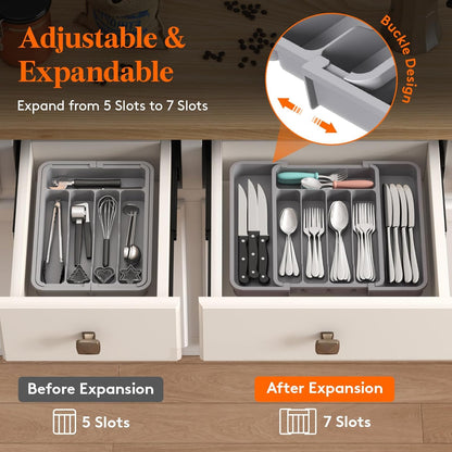 Lifewit Cutlery Organizer, Expandable Utensil Organizer for Kitchen, Utensil Holder, Adjustable Cutlery Rack Organizer for Spoons, Knives, Kitchen Organizers and Storage, Black
