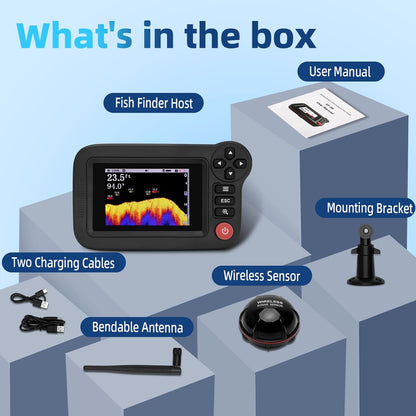 Portable Sonar Fish Finder, Rechargeable Castable Wireless Fish Finders, Kayak Fishfinder with 105° Beam Angle and TFT LCD Display, 2.6-164 FT of Boat Depth Finder for Shore, Sea ＆ Ice Fishing