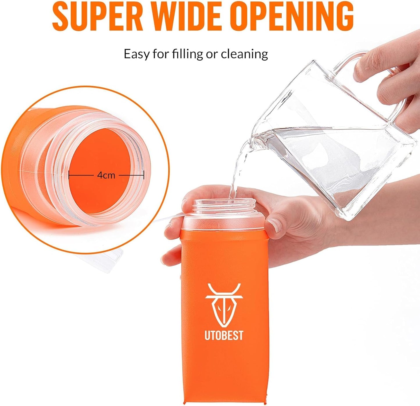 UTOBEST Soft Flask Running Water Bottle Collapsible Water Bottle for Trail Running Hydration Pack Hiking Cycling Climbing 150ML/250ML/350ML/450ML/500ML/550ML