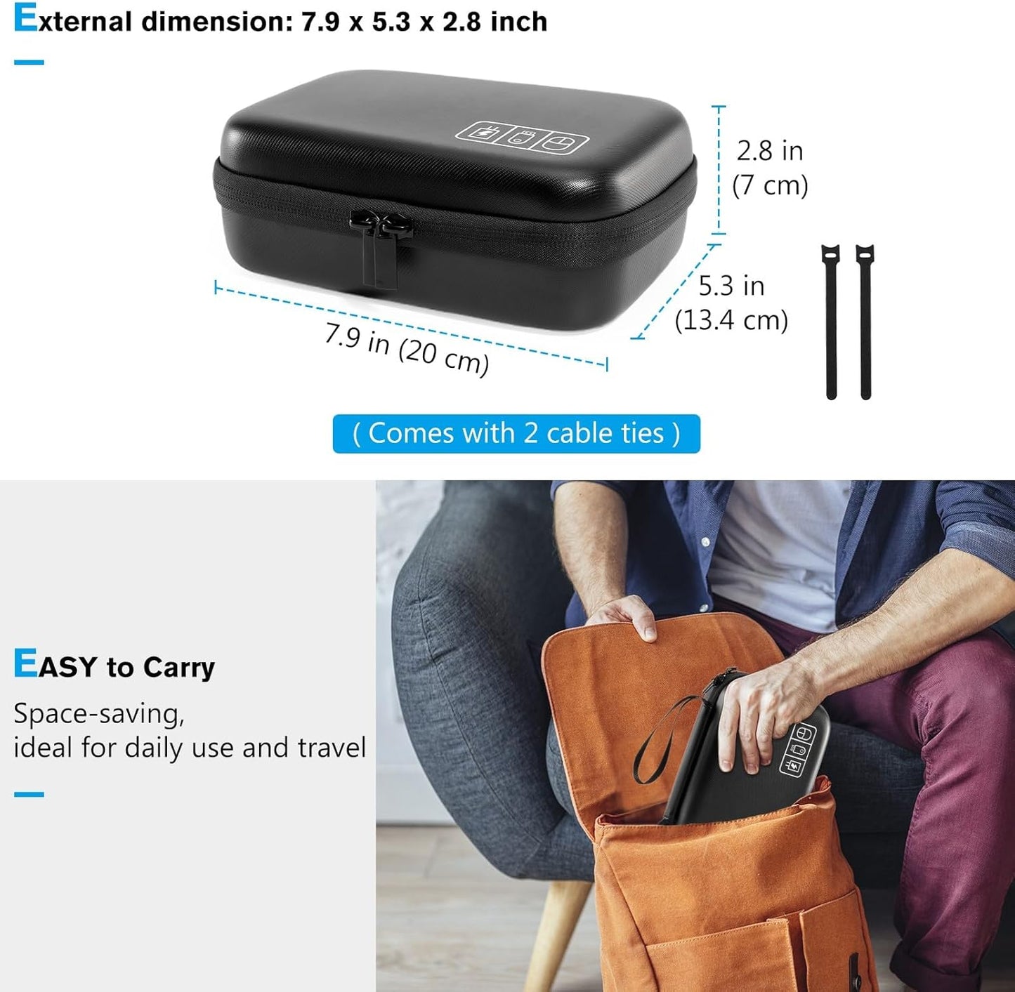 ProCase Hard Travel Electronic Organizer Case for MacBook Power Adapter Chargers Cables Power Bank Apple Magic Mouse Apple Pencil USB Flash Disk SD Card Small Portable Accessories Bag -L, Black