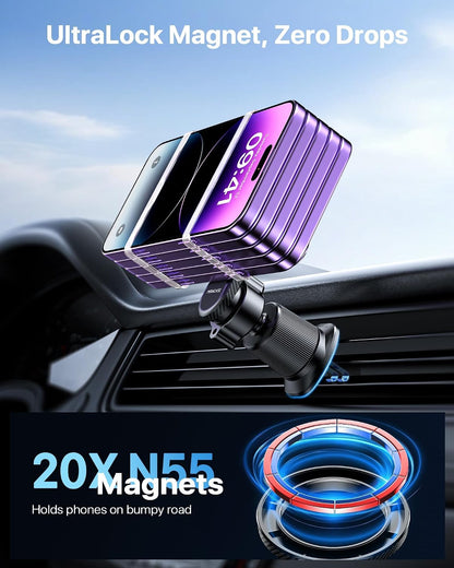 Miracase for MagSafe Car Mount【Won’t Block Vent &20 Strongest Magnets】 Magnetic Phone Holder for Car Phone Holder Mount Dash for Car Accessories for Women Men