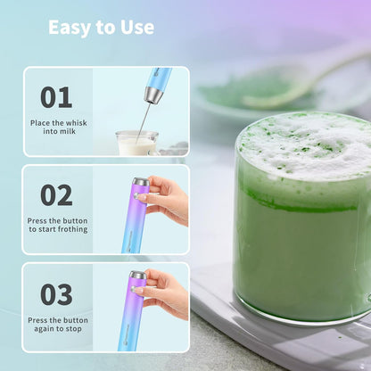 Maestri House Rechargeable Milk Frother, Handheld Electric Foam Maker Waterproof Detachable Stainless Steel Whisk Drink Mixer Foamer with Stand,LunaFro