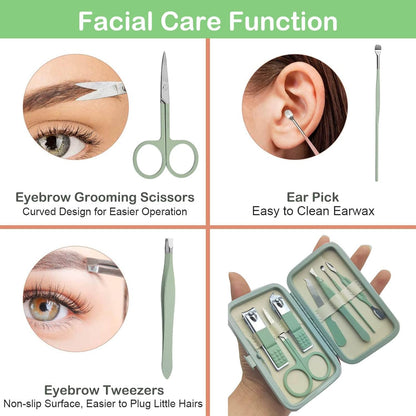 Manicure Set Nail Clippers Pedicure Kit -7PCS Stainless Steel Manicure Kit, Professional Grooming Kits, Nail Care Tools with Luxurious Travel Leather Case Gift Box (7, Black)