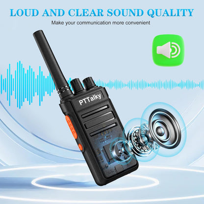 PTTalky FR1 Walkie Talkies with 6-Way Charger, Long Range Walkie Talkies, USB-C Charging, VOX, with Earpieces, 2 Way Radios for Business School Warehouse