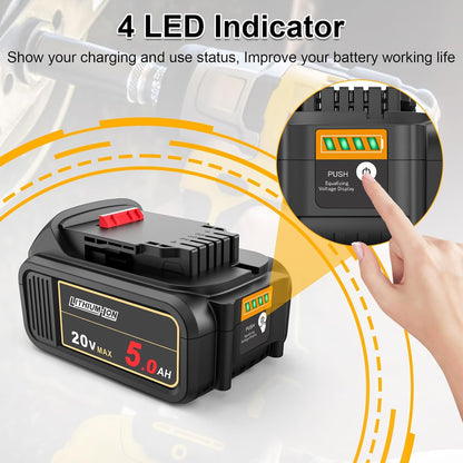 AMICROSS 2 Pack 20V 5000mAh Battery Replacement for Dewalt 20V Battery Compatible with DCB206 DCB200 DCB201 DCB204 20 Volt Lithium-Ion MAX DCD/DCF/DCG Series Cordless Tools & Chargers DCB112 DCB115