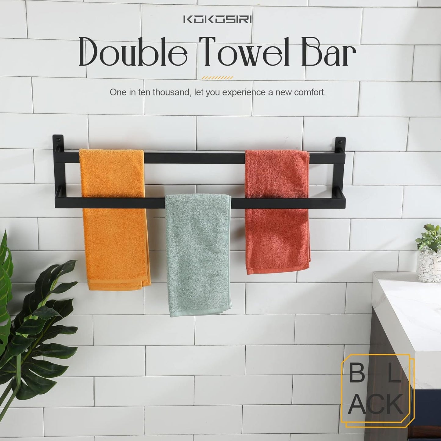 KOKOSIRI Towel Bars Black Bath Towel Holders 20 Inches Bathroom 2-Tiers Ladder Towel Rails Wall Mounted Towels Shelves Rack Stainless Steel, B5008BK-L20
