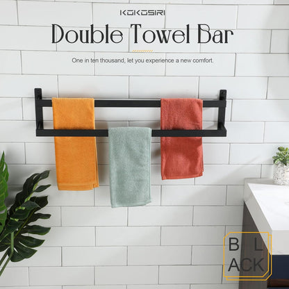 KOKOSIRI Towel Bars Black Bath Towel Holders 20 Inches Bathroom 2-Tiers Ladder Towel Rails Wall Mounted Towels Shelves Rack Stainless Steel, B5008BK-L20