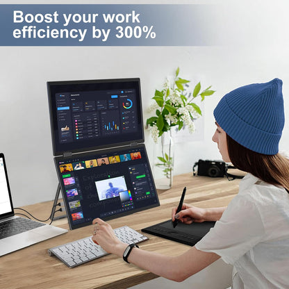 InnoView Laptop Screen Extender 15.6" Dual Portable Monitor 1080P FHD Folding Triple Monitor HDMI (No Extended) USB-C Portable Monitor for Laptop Windows(No Driver Needed) Mac(Driver Needed)
