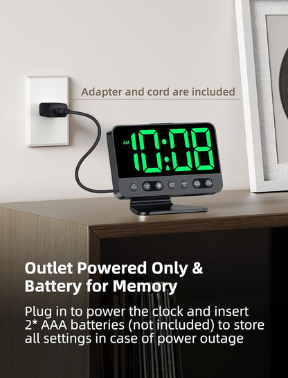 Odokee Digital Alarm Clocks for Bedrooms: Large Bold Number 5 Brightness Dimmer - Easy to Read Across The Room - 5 Alarm Sound 8 Night Light - Silver