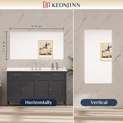 Keonjinn 42 x 36 Brushed Nickel Bathroom Vanity Mirror, Large Rounded Rectangle Bathroom Mirrors for over Sink, Metal Framed Silver Mirror for Wall, Shatterproof HD Tempered Glass(Horizontal/Vertical)