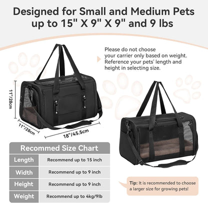 Petsfit Pet Carrier Airline Approved, Soft-Sided Cat Carrier with Patented Car Buckle, Lightweight and Collapsible with Adjustable Shoulder Strap, Soft Cushion,Green