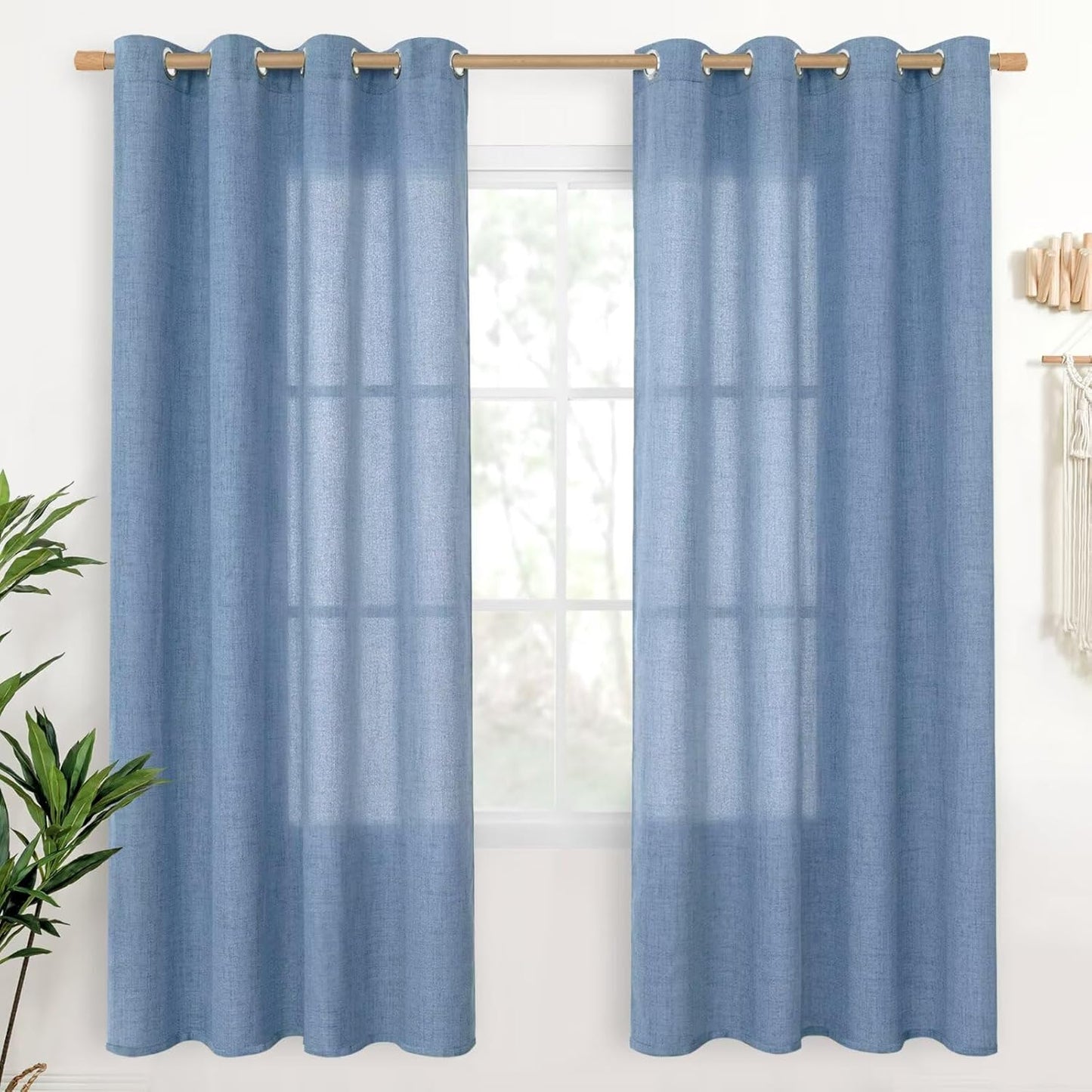 YoungsTex Natural Linen Curtains 84 Inch Long for Living Room Bedroom Grommet Top Light Filtering Privacy Linen Textured Window Semi Sheer Drapes, 2 Panels, 52x84 Inch, Natural